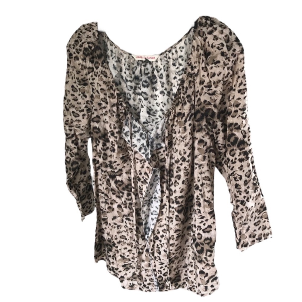 REBECCA TAYLOR Lightweight Cheetah Print Peasant Blouse w/ 3/4 Sleeves Size 2 - Picture 3 of 9
